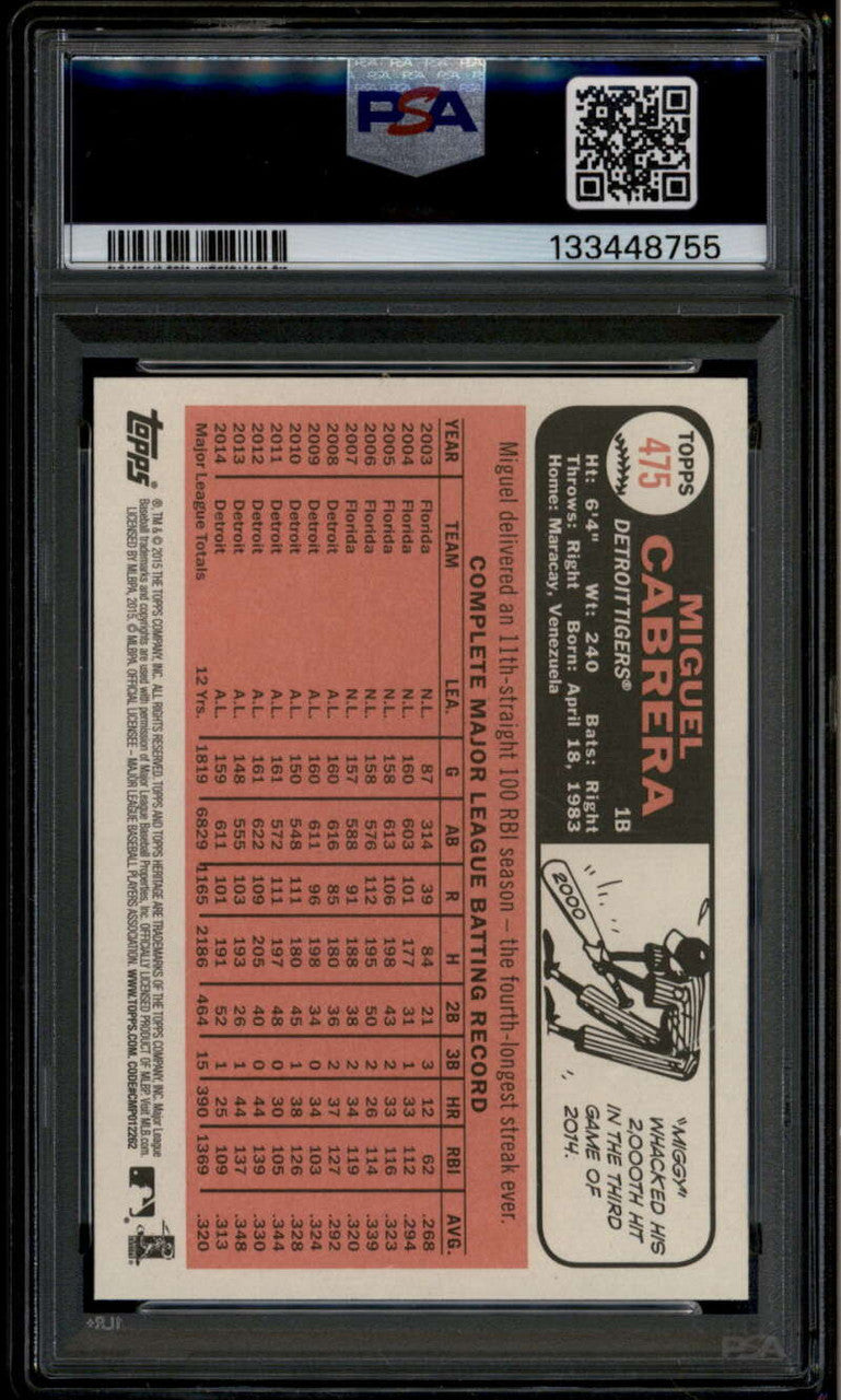 2015 Topps Heritage 475c Miguel Cabrera Action SP PSA 9 MINT