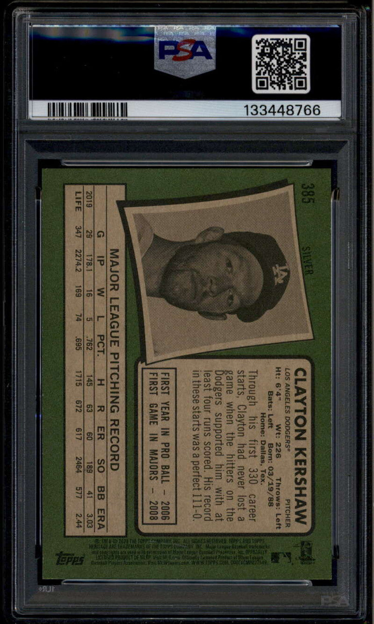 2020 Topps Heritage Silver Team Name Variations 385 Clayton Kershaw PSA 9 MINT