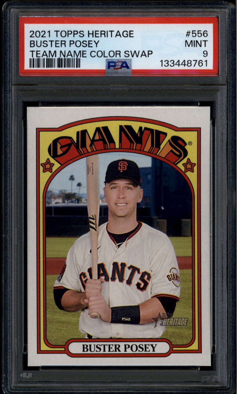 2021 Topps Heritage Team Name Color Swap Variations 556 Buster Posey SP PSA 9