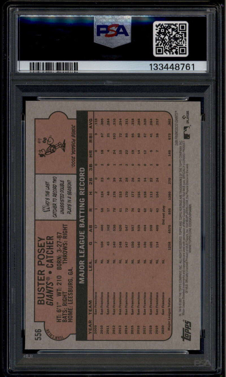 2021 Topps Heritage Team Name Color Swap Variations 556 Buster Posey SP PSA 9