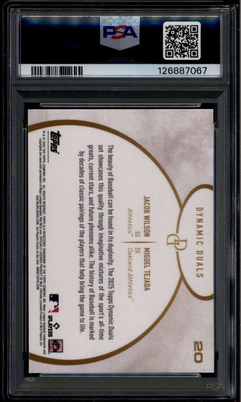 2025 Topps Dynamic Duals Purple 20 Miguel Tejada Jacob Wilson RC 92/99 PSA 10