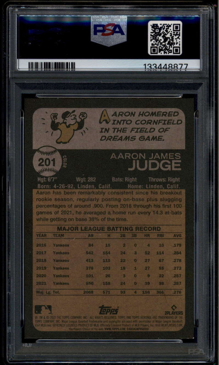 2022 Topps Heritage Team Color Swap Variations 201 Aaron Judge SP PSA 8 NM-MT