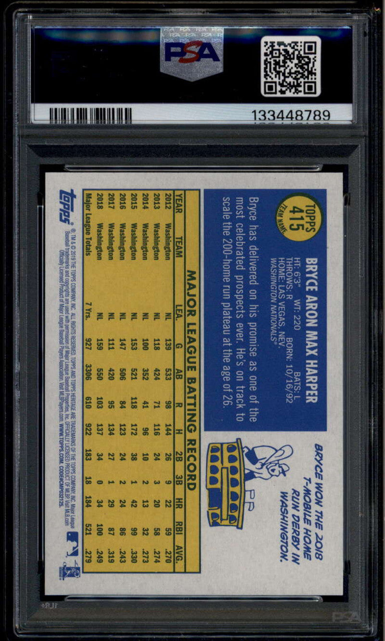 SOLD 176024 2019 Topps Heritage Team Color Swap Variations 415 Bryce Harper SP PSA 10 GEM MT
