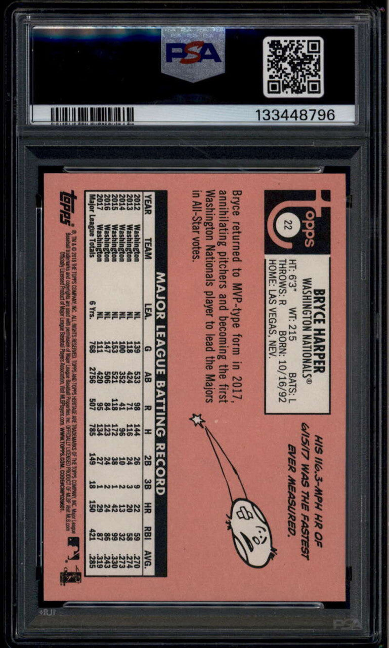 2018 Topps Heritage Action Variations 22 Bryce Harper SP PSA 10 GEM MT