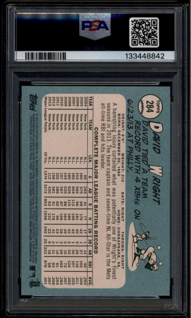 2014 Topps Heritage 284b David Wright Batting SP PSA 10 GEM MT