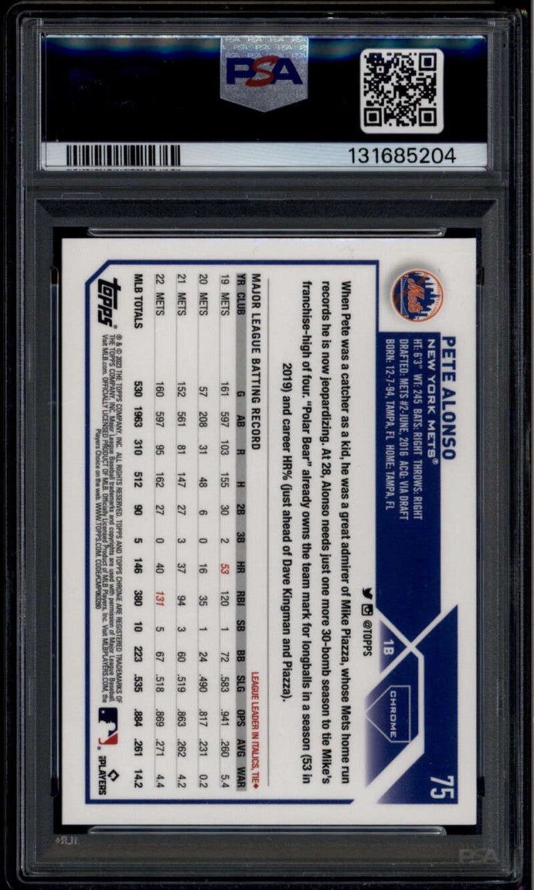 2023 Topps Chrome Logofractor Green Refractor 75 Pete Alonso 92/99 PSA 10 GEM MT