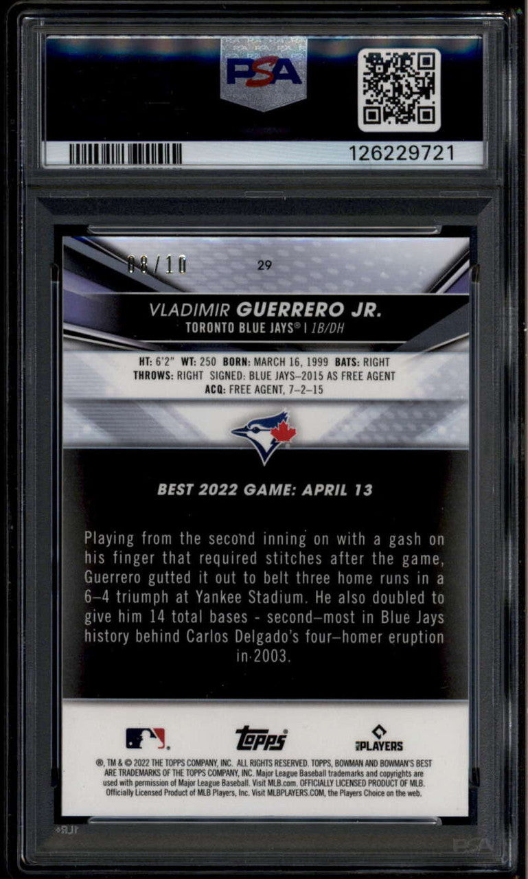 2022 Bowman's Best Red Refractor 29 Vladimir Guerrero Jr. 8/10 PSA 9 MINT