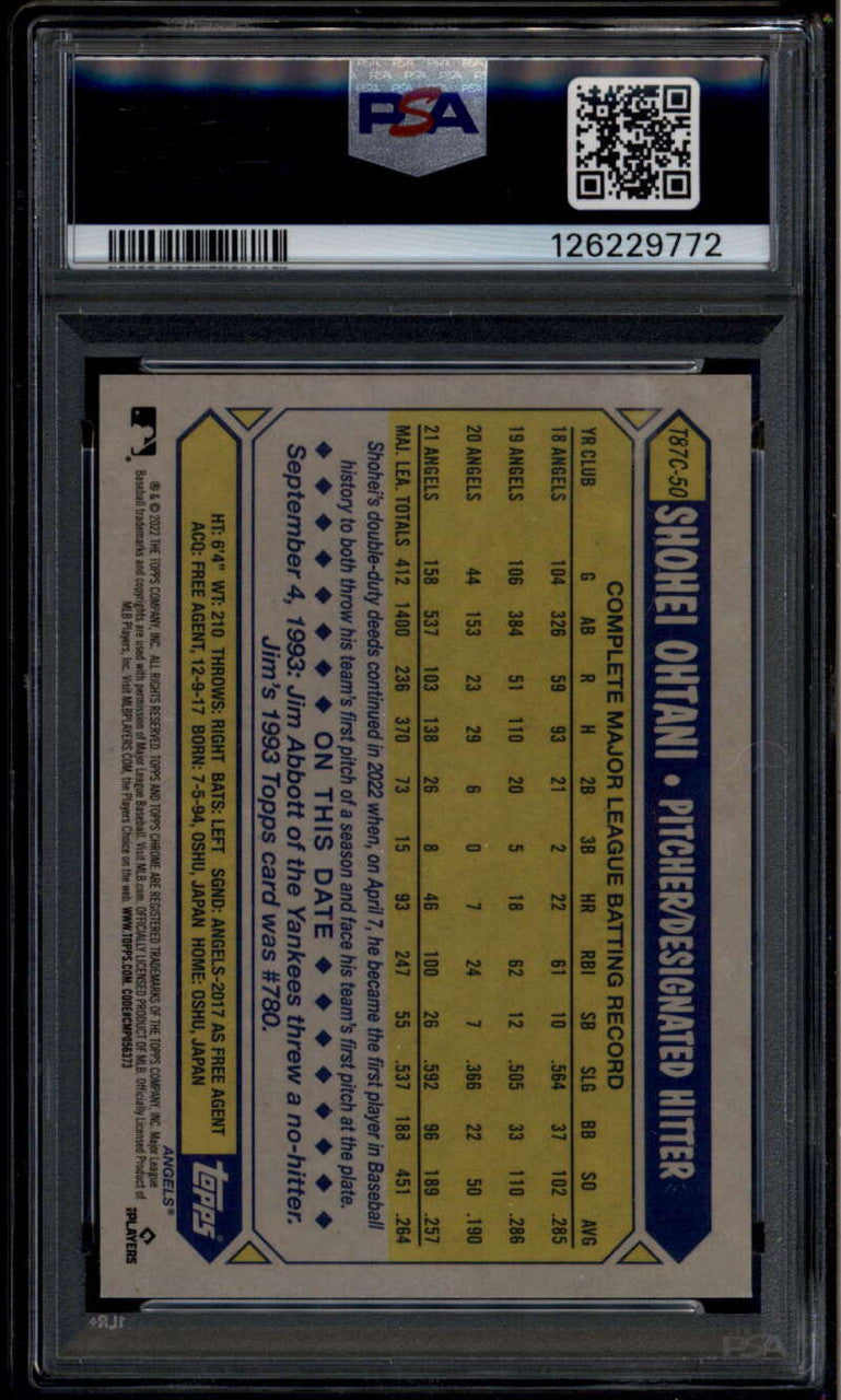 2022 Topps Update '87 Silver Pack Chrome t87c50 Shohei Ohtani PSA 9 MINT 29772