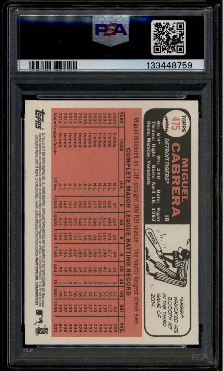 2015 Topps Heritage 475d Miguel Cabrera Portrait Color Swap SP PSA 10 GEM MT