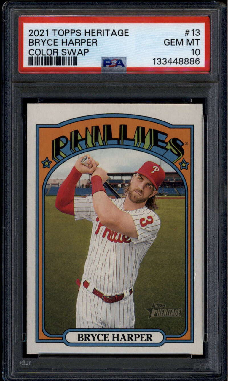 2021 Topps Heritage Team Color Swap Variations 13 Bryce Harper SP PSA 10 GEM MT