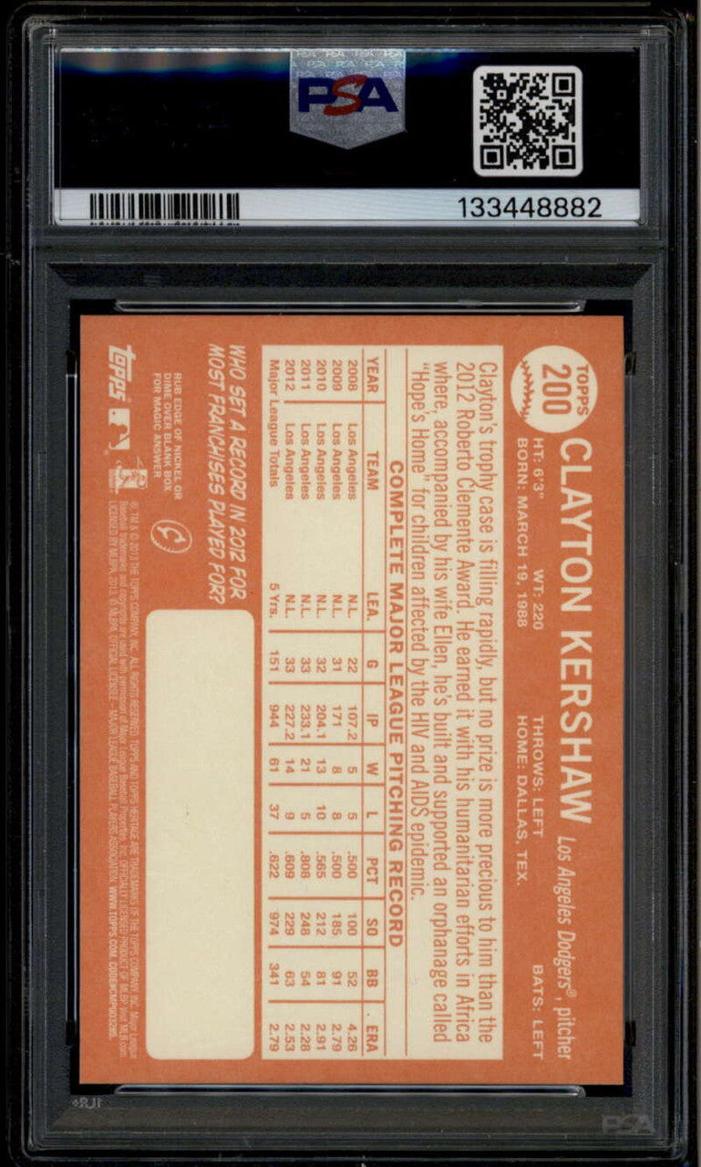 2013 Topps Heritage 200b Clayton Kershaw Color Swap Variation SP PSA 10 GEM MT