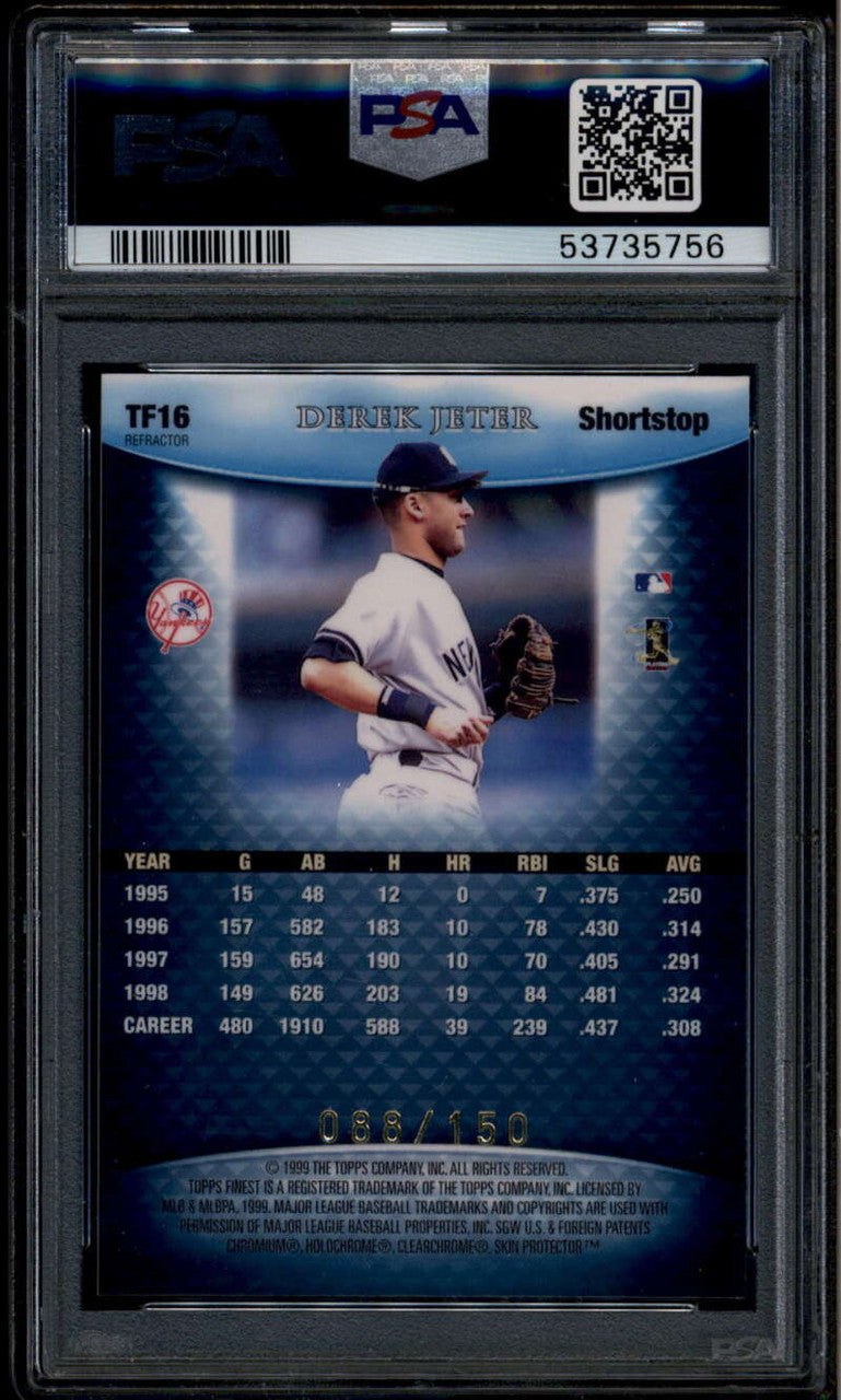 1999 Finest Team Finest Blue Refractor tf16 Derek Jeter 88/150 PSA 9 MINT