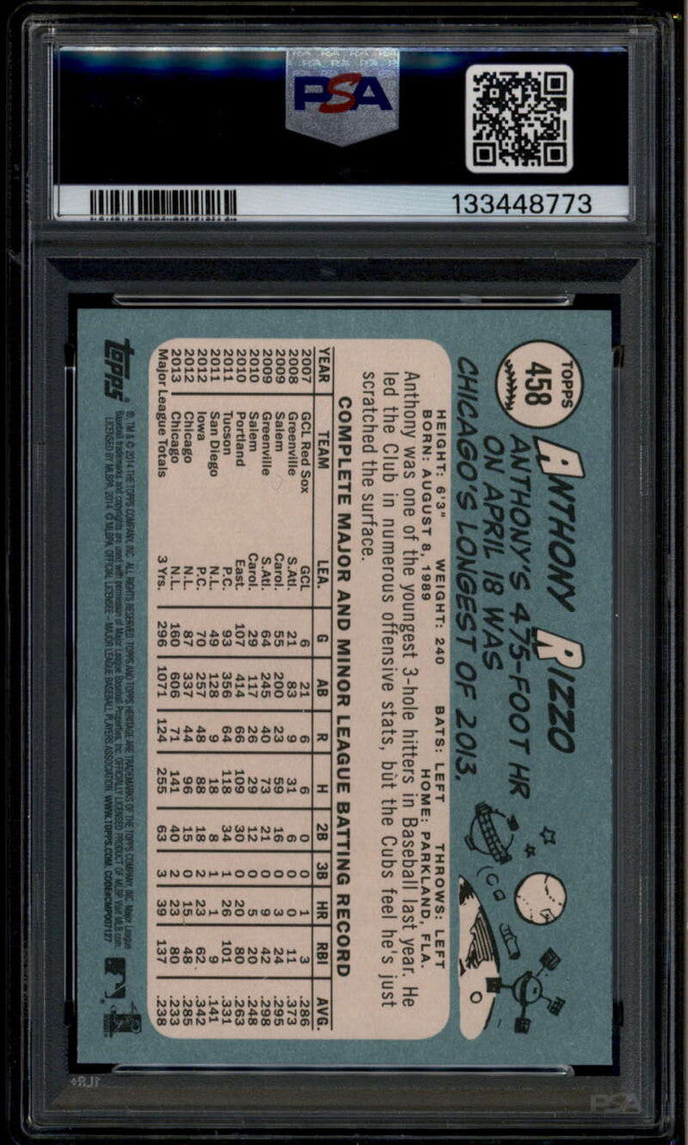 2014 Topps Heritage 458b Anthony Rizzo Team Logo SP PSA 10 GEM MT