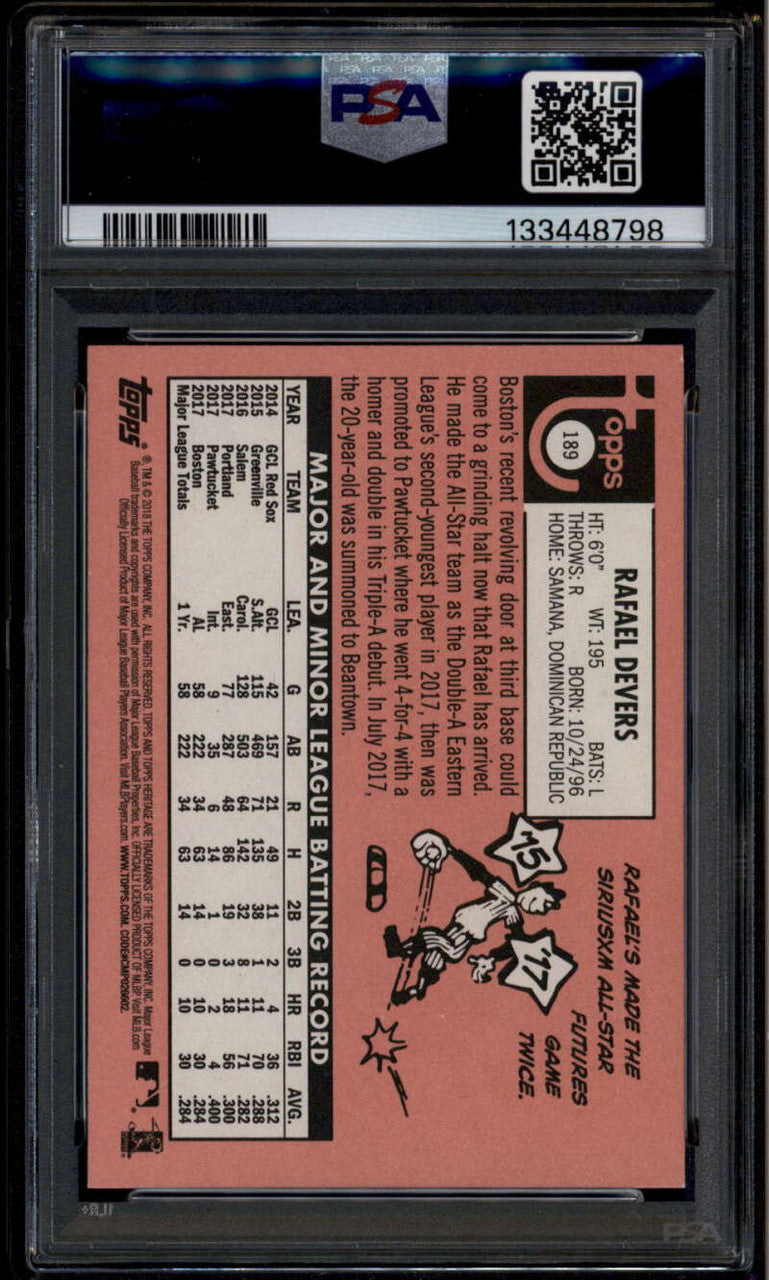 DELETE 176112 2018 Topps Heritage Team Color Swap Variations 189 Rafael Devers Rookie SP PSA 8