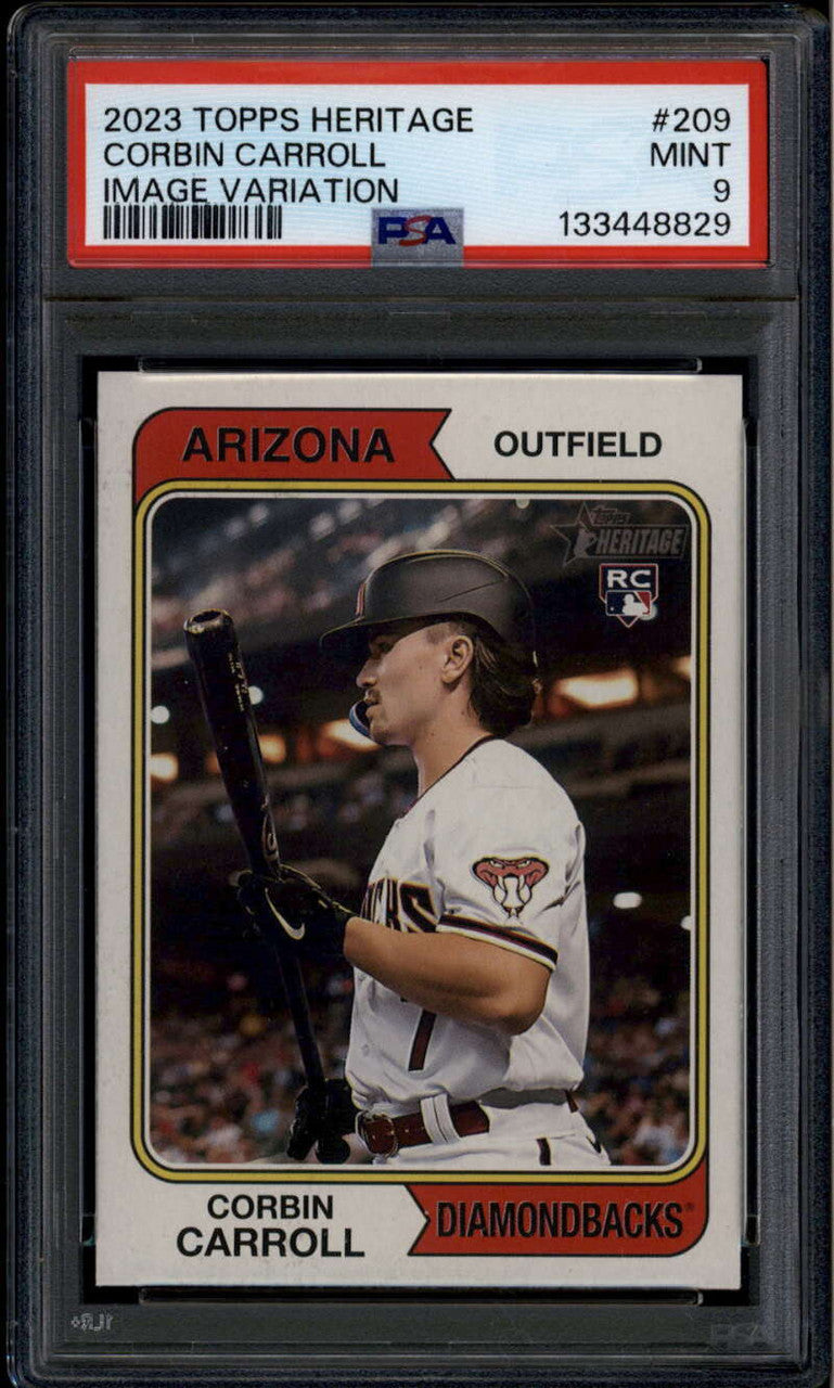 SOLD 176118 2023 Topps Heritage Image Variations 209 Corbin Carroll Rookie SP PSA 9 MINT