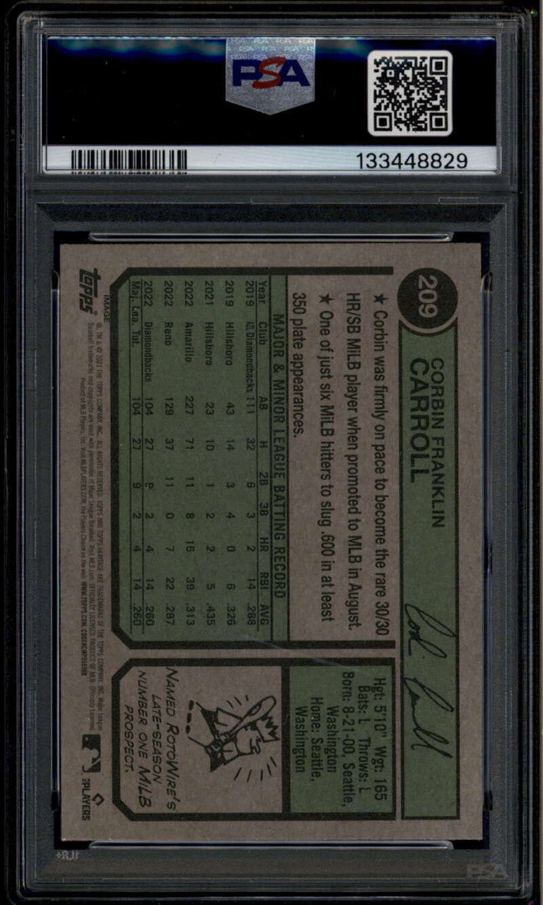 SOLD 176118 2023 Topps Heritage Image Variations 209 Corbin Carroll Rookie SP PSA 9 MINT