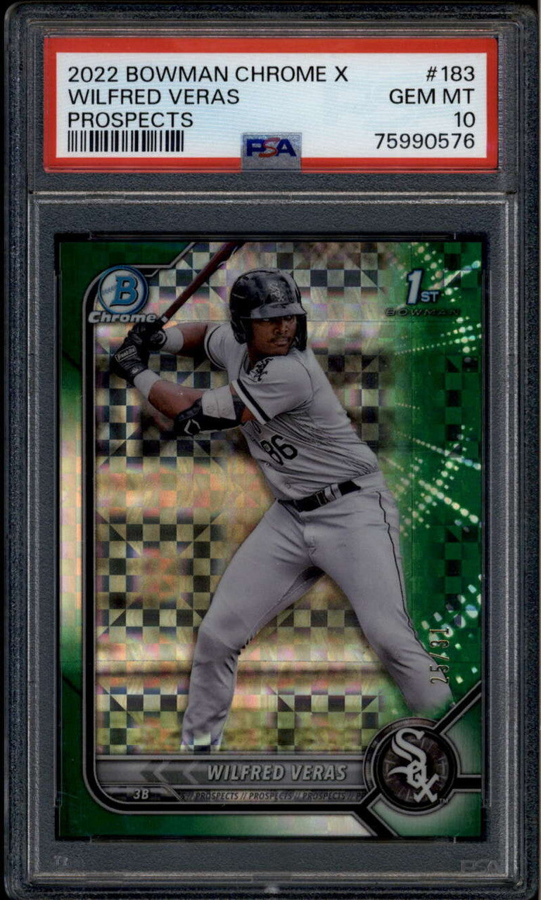 2022 Bowman Chrome X Prospects Green X-Fractor Wilfred Veras Rookie 25/31 PSA 10