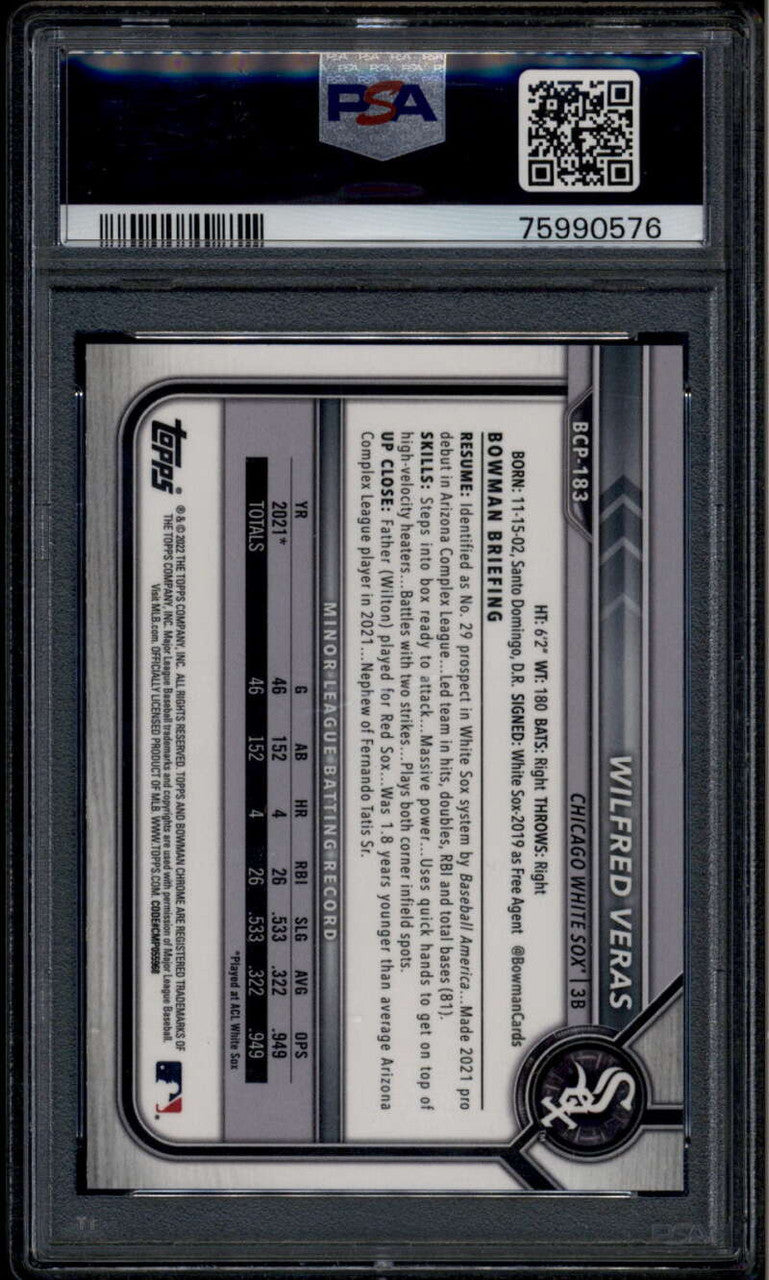 2022 Bowman Chrome X Prospects Green X-Fractor Wilfred Veras Rookie 25/31 PSA 10
