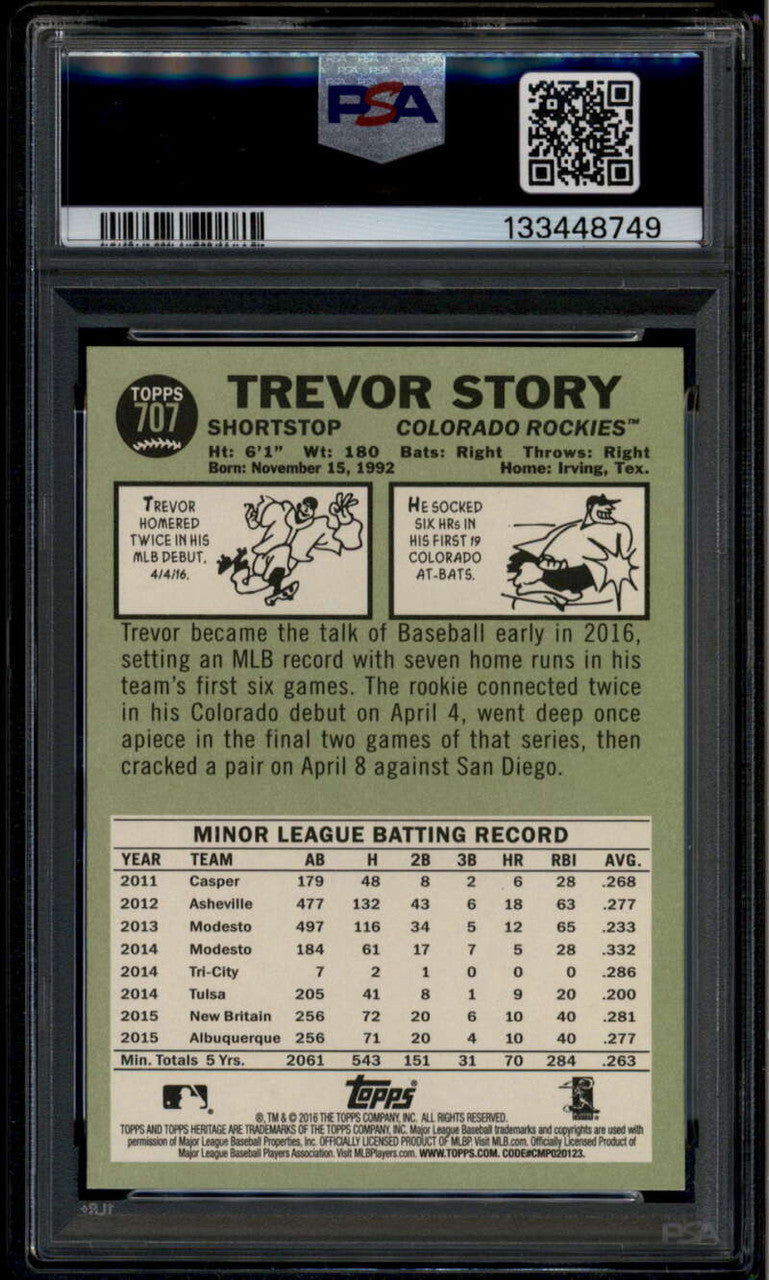 2016 Topps Heritage 707c Trevor Story Portrait Color Swap Rookie SP PSA 10 GEM