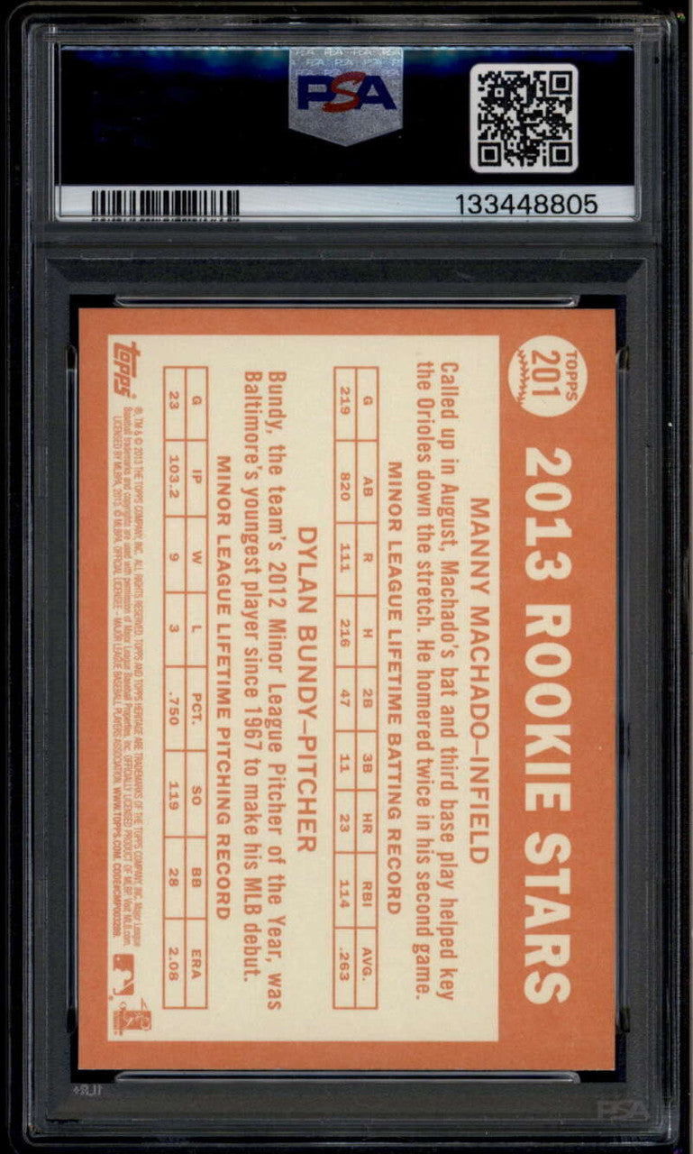 2013 Topps Heritage Black 201 Dylan Bundy Manny Machado Rookie PSA 9 MINT 805