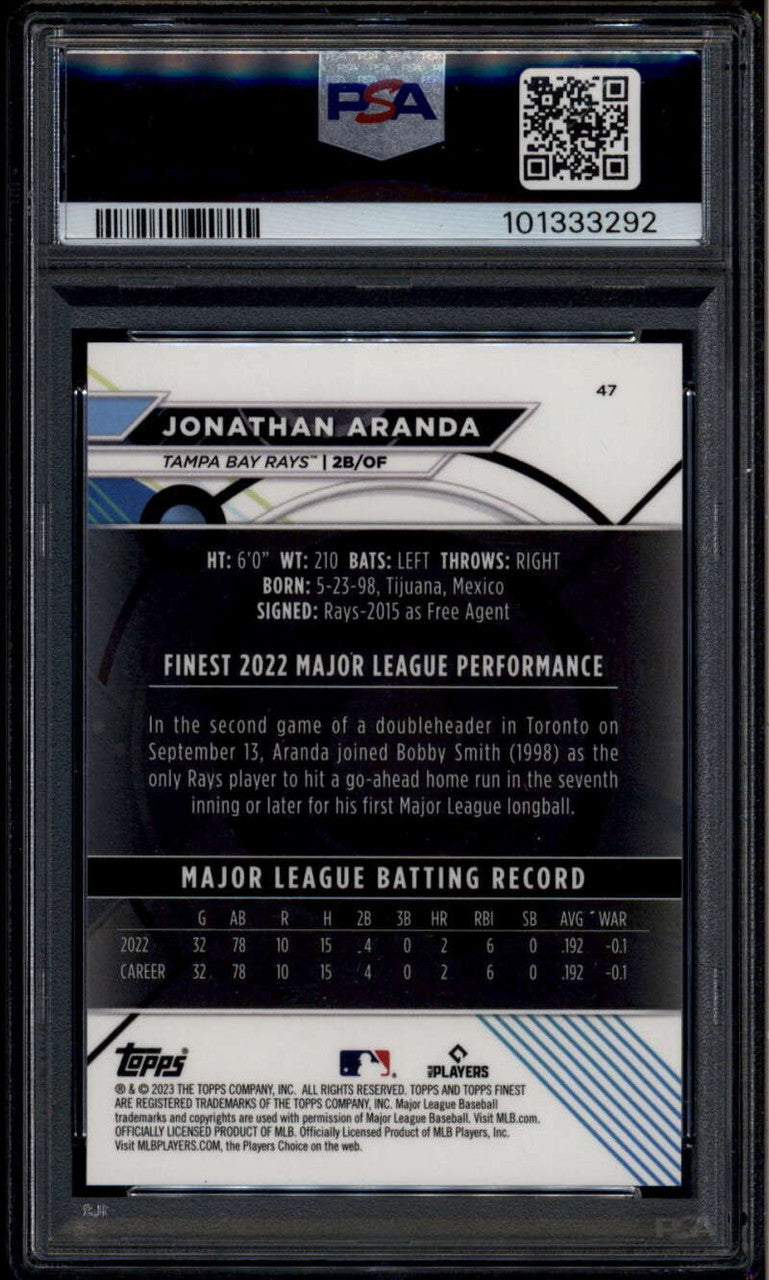 2023 Finest Red Refractor 47 Jonathan Aranda Rookie 1/5 PSA 9 MINT