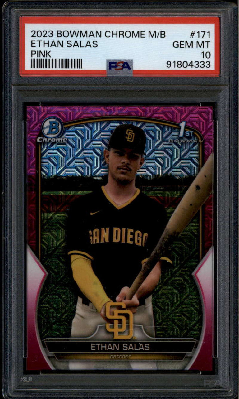 SOLD 176153 2023 Bowman Chrome Mega Pink Refractor bcp171 Ethan Salas Rookie 132/199 PSA 10