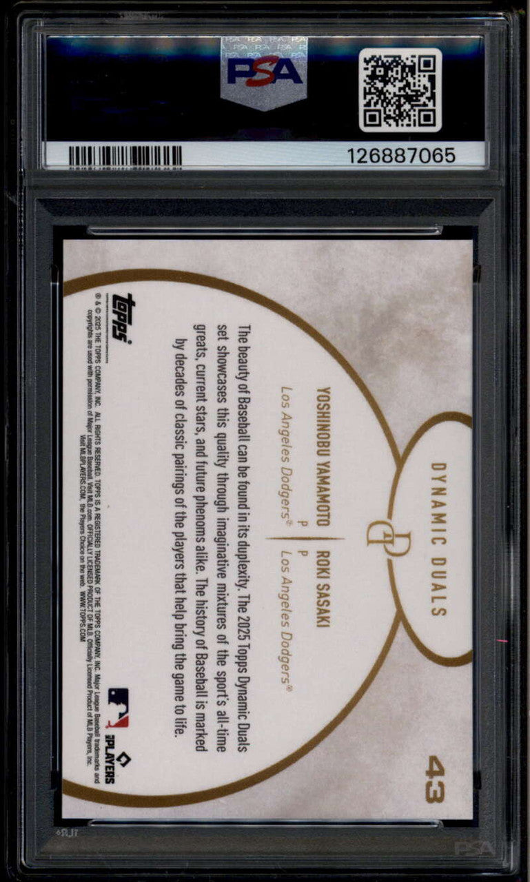 2025 Topps Dynamic Duals Black 54 Yoshinobu Yamamoto Roki Sasaki RC 31/50 PSA 9