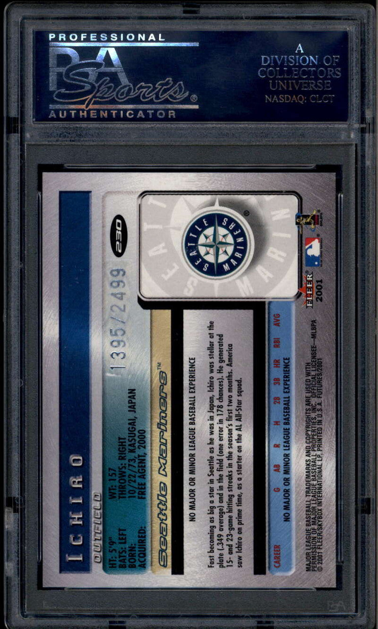 2001 Fleer Futures 230 Ichiro Suzuki Rookie 1395/2499 PSA 10 GEM MT