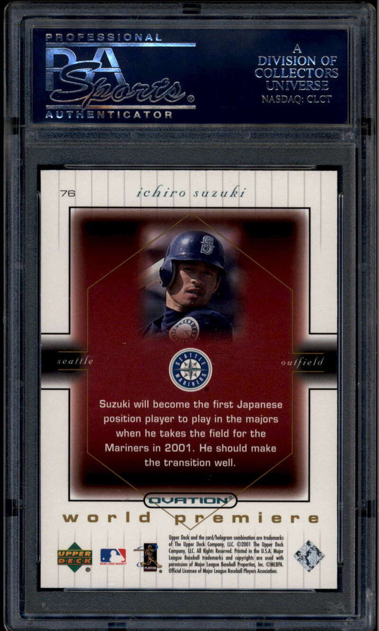 2001 Upper Deck Ovation 76 Ichiro Suzuki Rookie 845/2000 World Premiere PSA 10