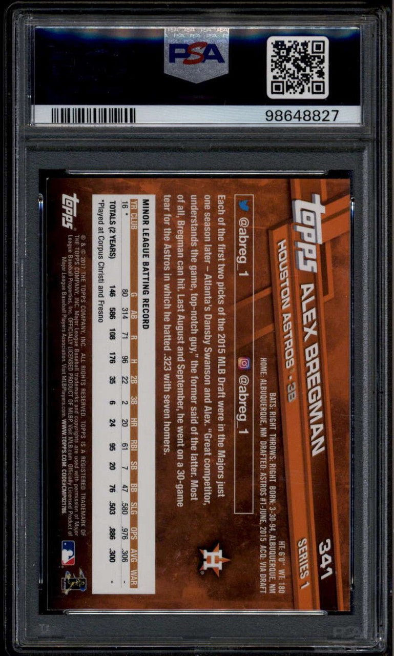 2017 Topps 341b Alex Bregman Kneeling Dugout Rookie SSP SA 10 GEM MT