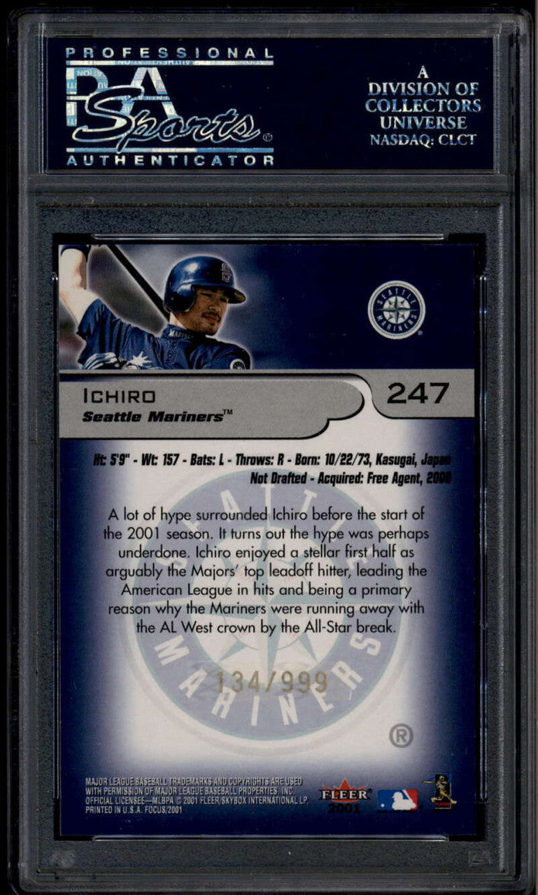 2001 Fleer Focus 247 Ichiro Suzuki Rookie 134/999 PSA 10 GEM MT