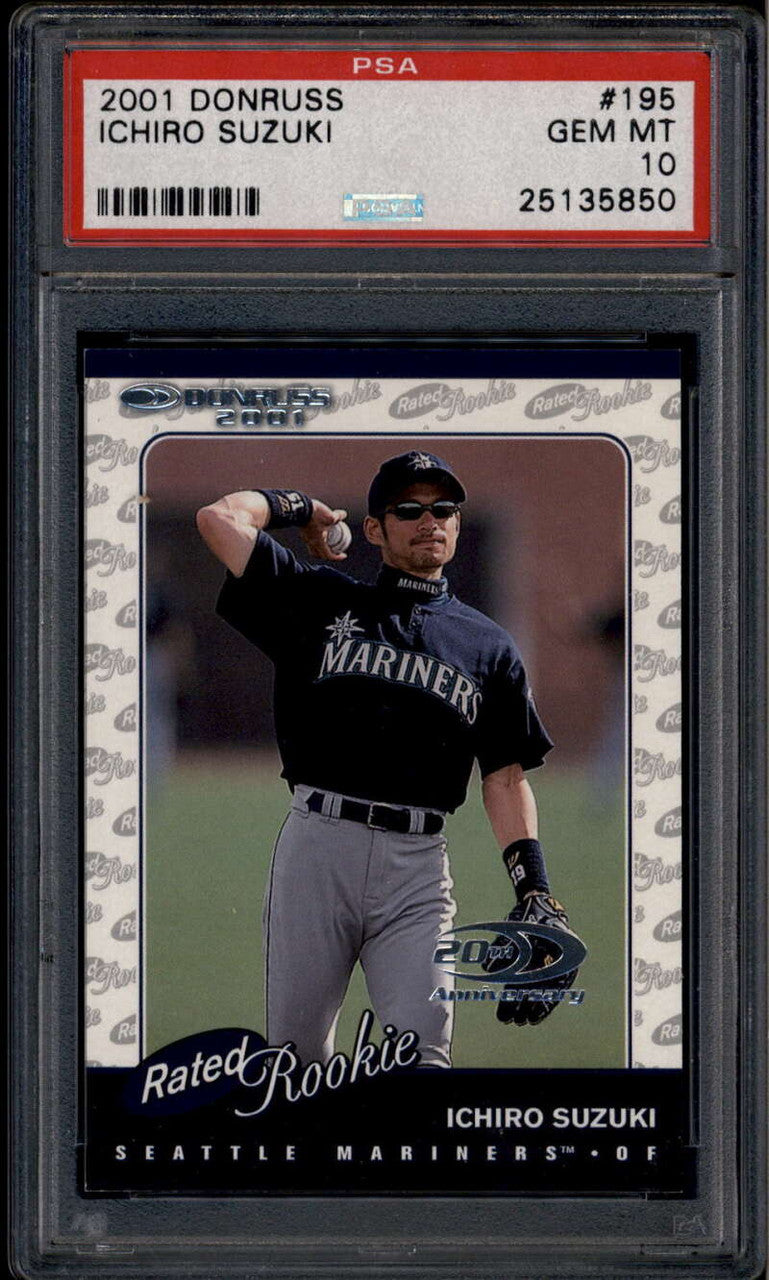 2001 Donruss 195 Ichiro Suzuki RR Rated Rookie 1658/2001 PSA 10 GEM MT POP 3
