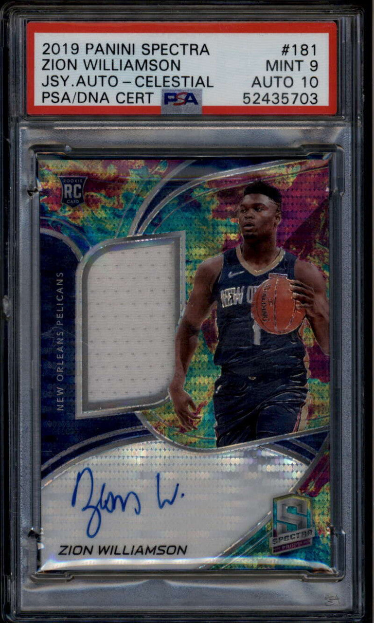 SOLD 176180 2019-20 Panini Spectra Celestial 181 Zion Williamson RC Jersey Auto /49 PSA 9 10