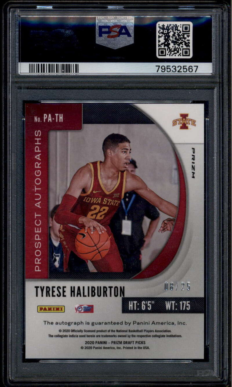 2020-21 Panini Prizm Draft Autographs Mojo Tyrese Haliburton RC Auto 8/25 PSA 10