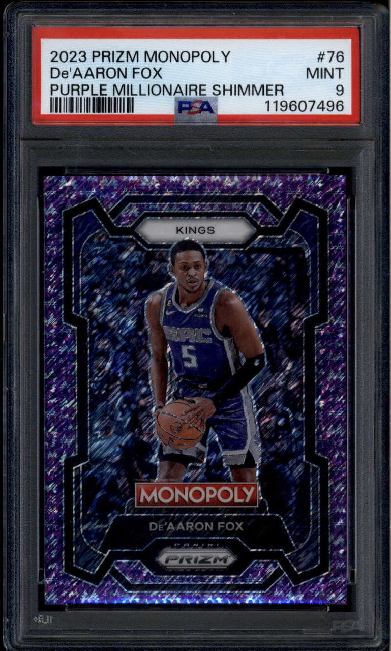 2023-24 Panini Prizm Monopoly Purple Millionaire Shimmer De'Aaron Fox /50 PSA 9