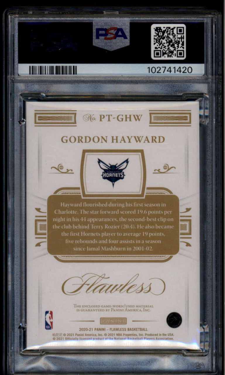 2020-21 Panini Flawless Patches Ruby 48 Gordon Hayward Patch 10/15 PSA 9 MINT