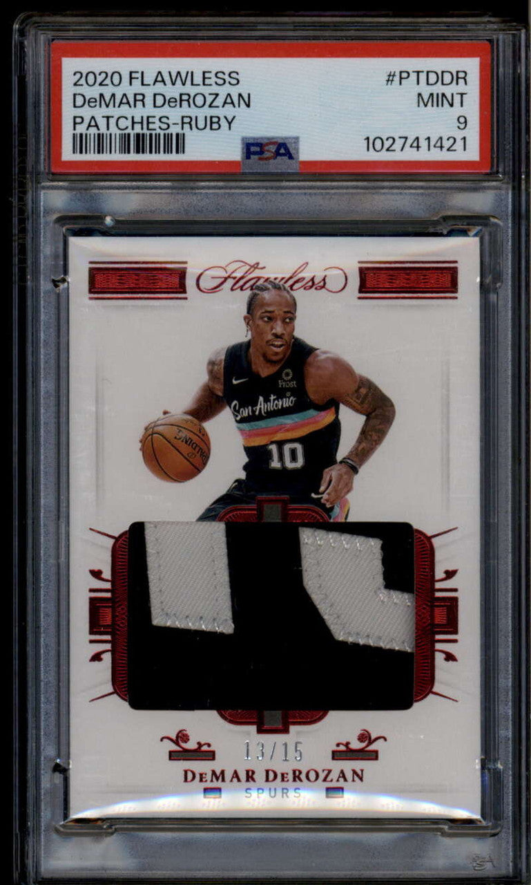 2020-21 Panini Flawless Patches Ruby 36 DeMar DeRozan Patch 13/15 PSA 9 MINT