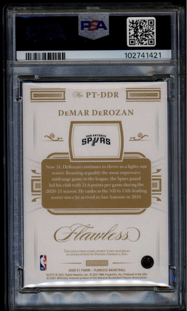 2020-21 Panini Flawless Patches Ruby 36 DeMar DeRozan Patch 13/15 PSA 9 MINT