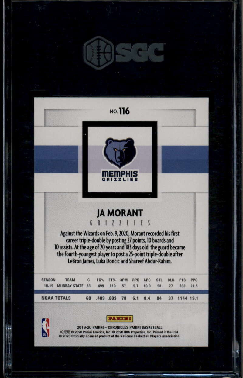 2019-20 Panini Chronicles 116 Ja Morant Young Dolph Rookie SGC 9.5 MT+
