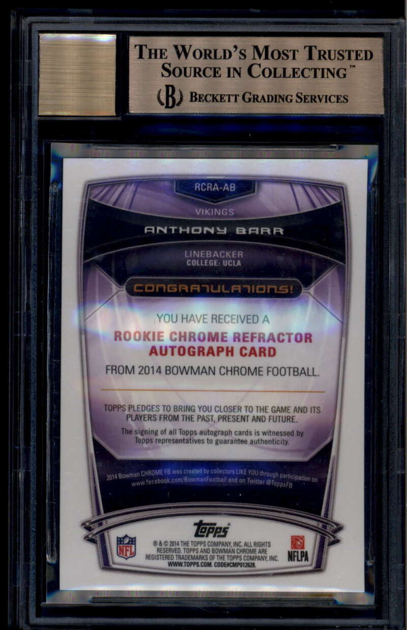2014 Bowman Chrome Autographs Blue Refractor Anthony Barr RC Auto 7/199 BGS 9.5