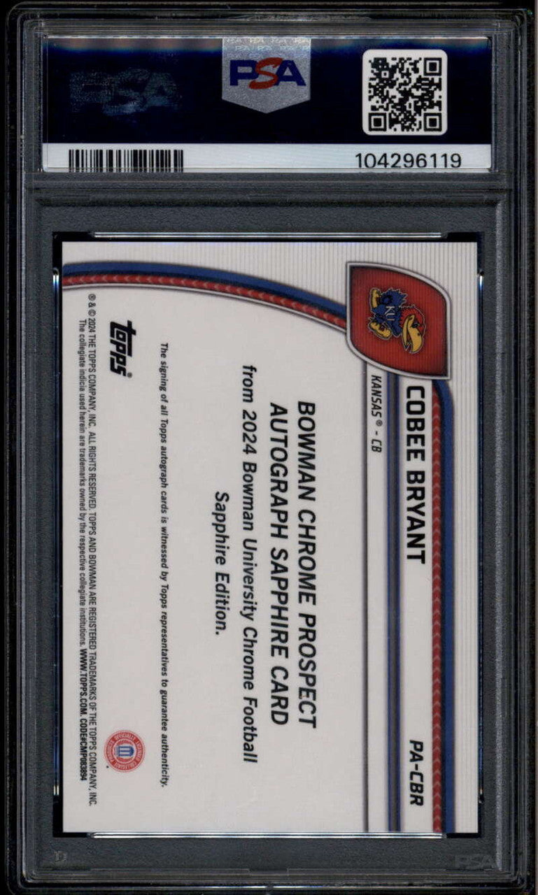 2024 Bowman Chrome Sapphire U Orange Refractor Cobee Bryant RC Auto 24/25 PSA 10