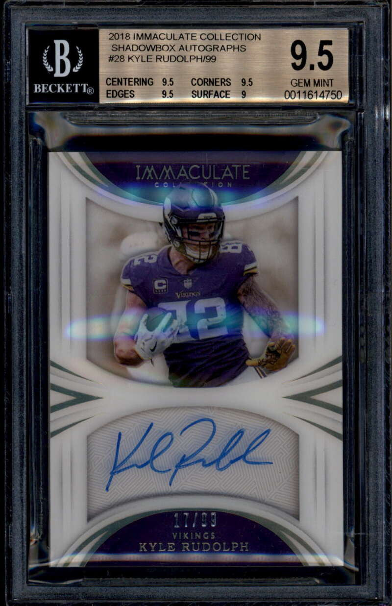 2018 Immaculate Collection Shadowbox Autographs Kyle Rudolph Auto 17/99 BGS 9.5