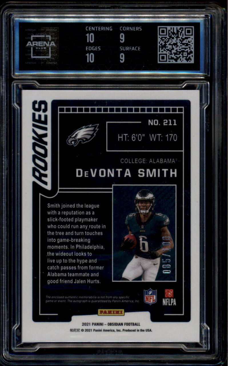2021 Panini Obsidian 211 DeVonta Smith Rookie Jersey Auto 85/100 ARENA 9.5 MINT+