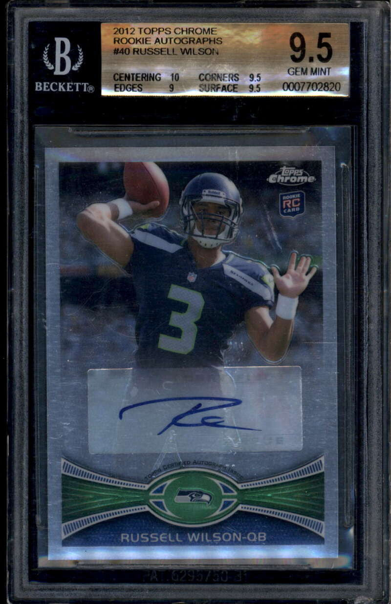2012 Topps Chrome Rookie Autographs 40 Russell Wilson Rookie Auto BGS 9.5 GEM