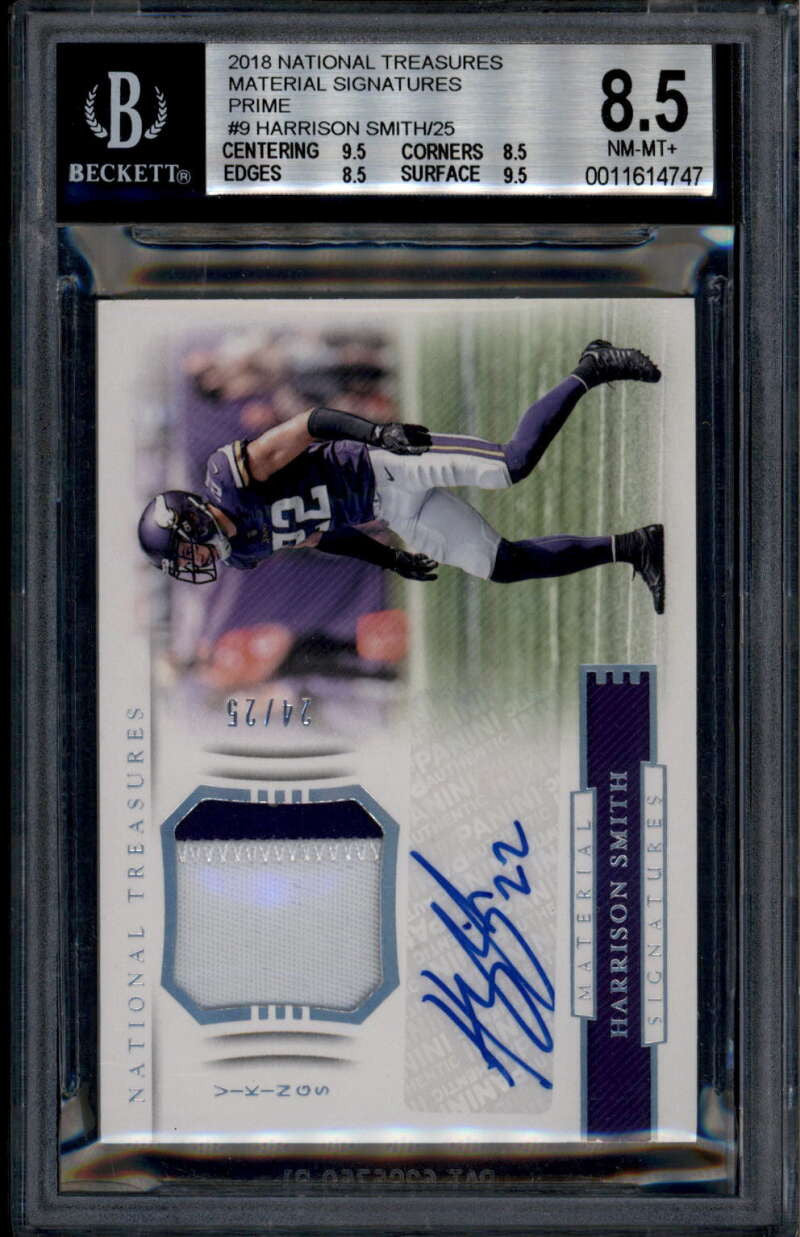 2018 Panini National Treasures Signatures Harrison Smith Patch Auto /25 BGS 8.5