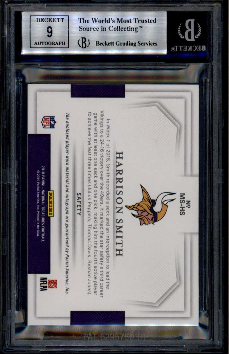 2018 Panini National Treasures Signatures Harrison Smith Patch Auto /25 BGS 8.5