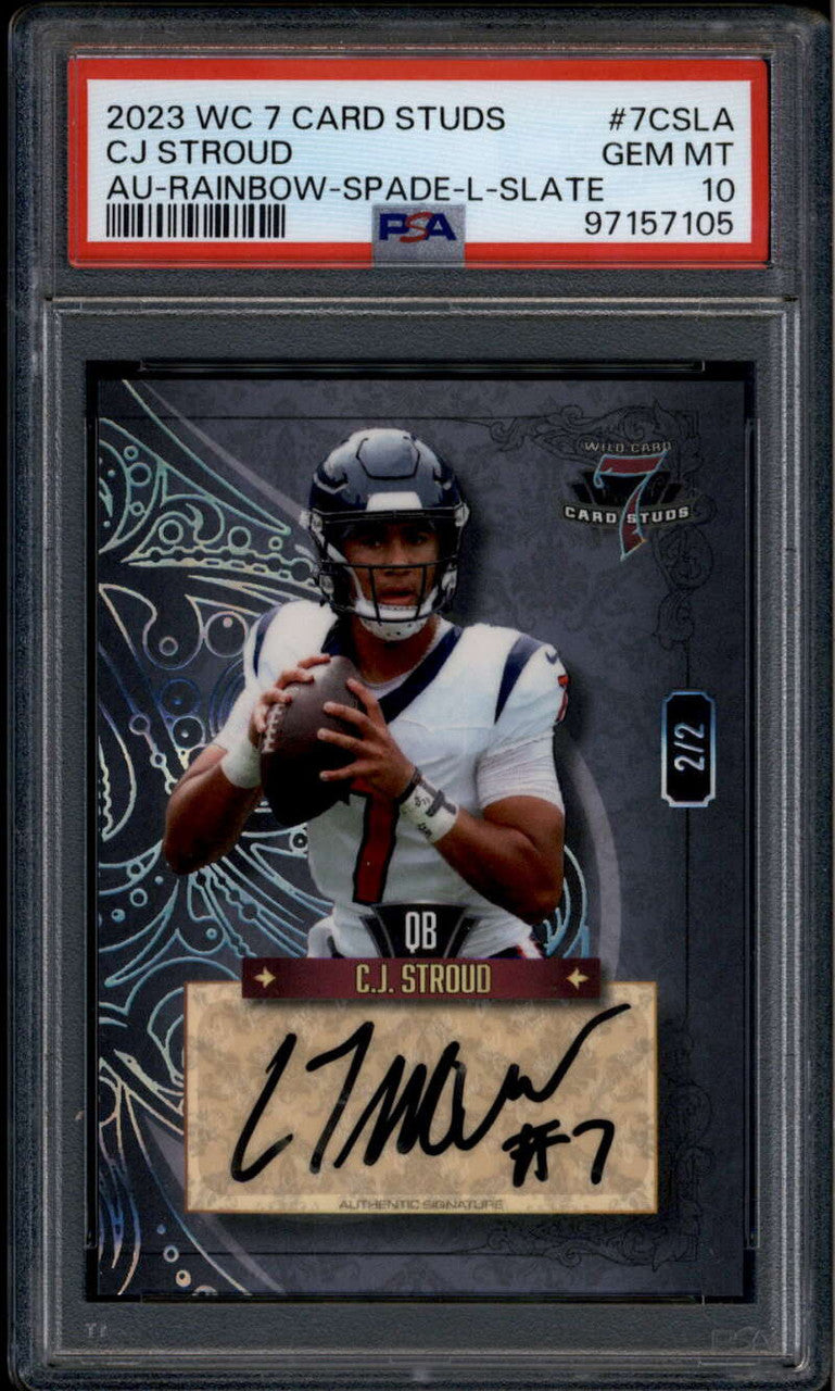 SOLD 176252 2023 Wild Card 7 Card Studs Rainbow Spade CJ Stroud Rookie Auto 2/2 PSA 10 GEM