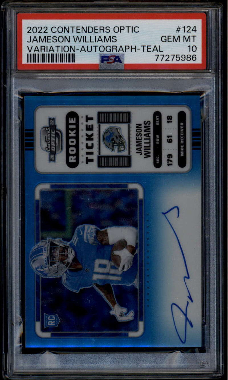 2022 Panini Contenders Optic Teal 124b Jameson Williams Rookie Auto 13/30 PSA 10