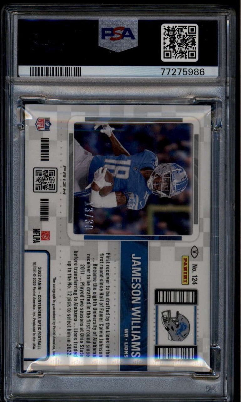2022 Panini Contenders Optic Teal 124b Jameson Williams Rookie Auto 13/30 PSA 10