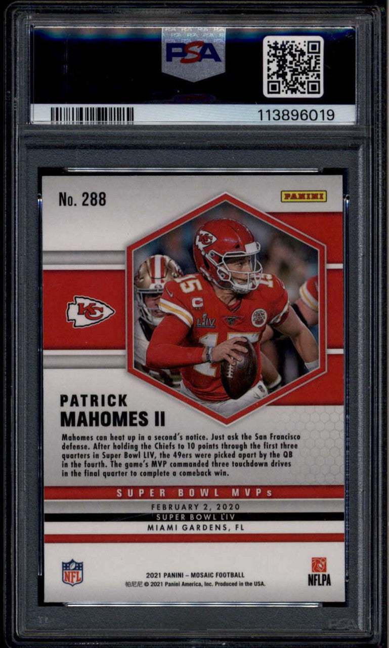 DELETE 176257 2021 Panini Mosaic 288 Patrick Mahomes II MVP Psa 10 GEM MT